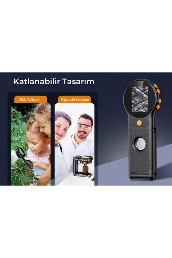 MG379 Dijital Mikroskop 500X Katlanabilir Masaüstü ve El Büyüteci 2.0 Inç IPS Ekran 8 LED Işıklı Oto