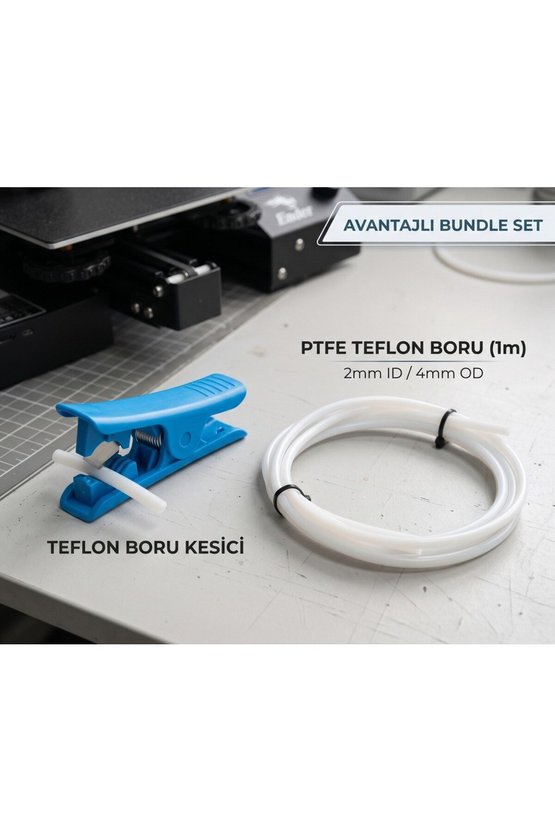 3DSWAY PTFE Bowden Boru 1.75mm ID 2mm OD 4mm Beyaz 1 Metre Kesici Kiti 3D Yazıcı Ekstruder Teflon Fi