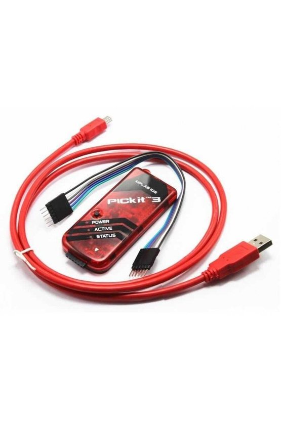 PICkit 3 Programlayıcı ve Hata Ayıklayıcı 6 Pin ICSP Arayüzlü Set Kırmızı Mini USB Kablosu ile Devre