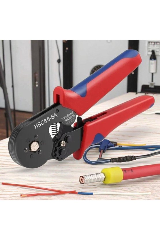HSC8 6-6A Altıgen Yüksük Sıkma Pensesi 0.25-6mm² Cırcırlı Pense Kendinden Ayarlı Kablo Ucu Krimp Sı