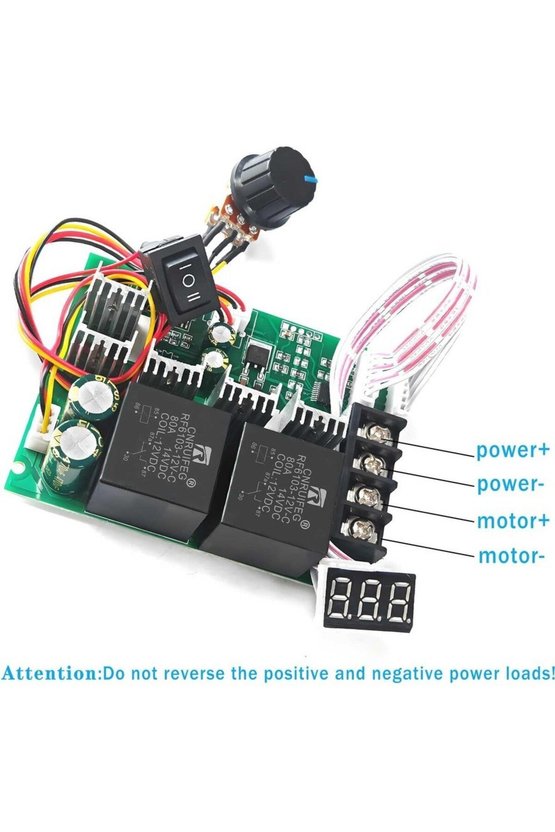 60A DC Motor PWM Hız Kontrol Kartı 10V-55V Dijital Ekranlı Sürücü İleri Geri Yön Şalterli Kademesiz