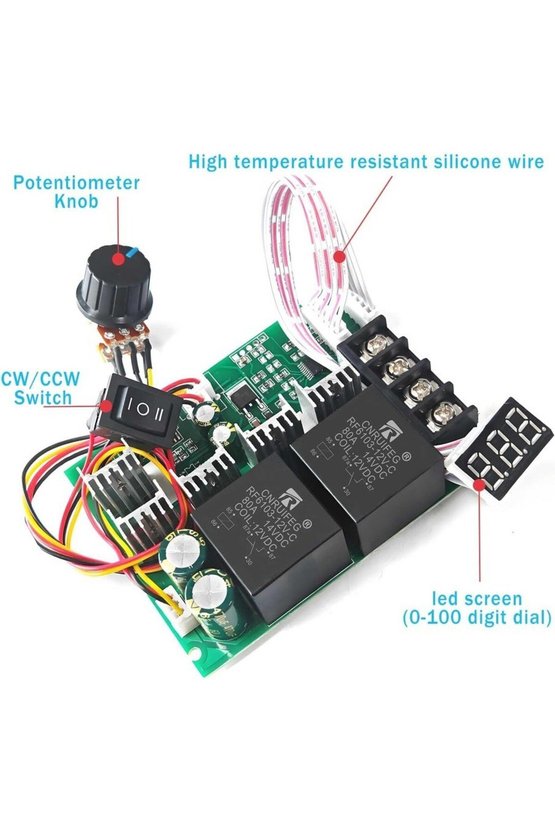 60A DC Motor PWM Hız Kontrol Kartı 10V-55V Dijital Ekranlı Sürücü İleri Geri Yön Şalterli Kademesiz
