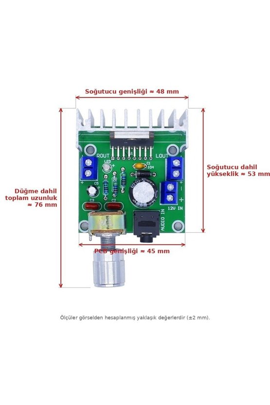 TDA7297 Ses Amfi Modülü 2x15W Çift Kanal Stereo Ses Yükseltici Kartı 12V DC Potansiyometreli Soğutuc