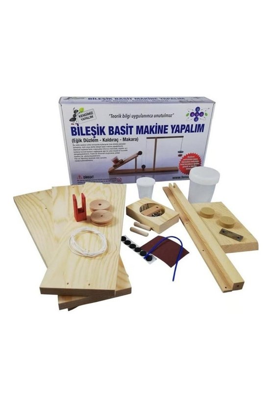 Kendimiz Yapalım Bileşik Basit Makine Deney Seti Ahşap Eğik Düzlem Kaldıraç Makara Mekanik Fizik Fen