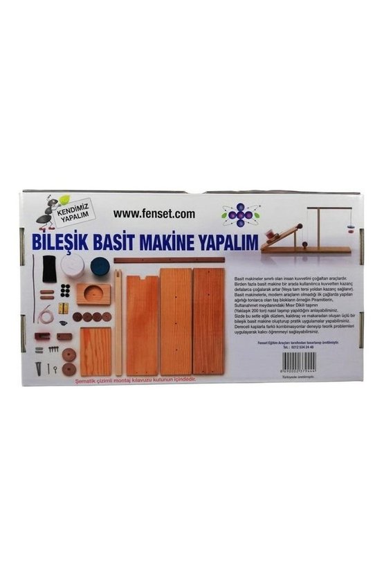 Kendimiz Yapalım Bileşik Basit Makine Deney Seti Ahşap Eğik Düzlem Kaldıraç Makara Mekanik Fizik Fen