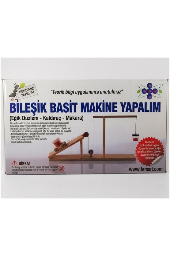 Kendimiz Yapalım Bileşik Basit Makine Deney Seti Ahşap Eğik Düzlem Kaldıraç Makara Mekanik Fizik Fen