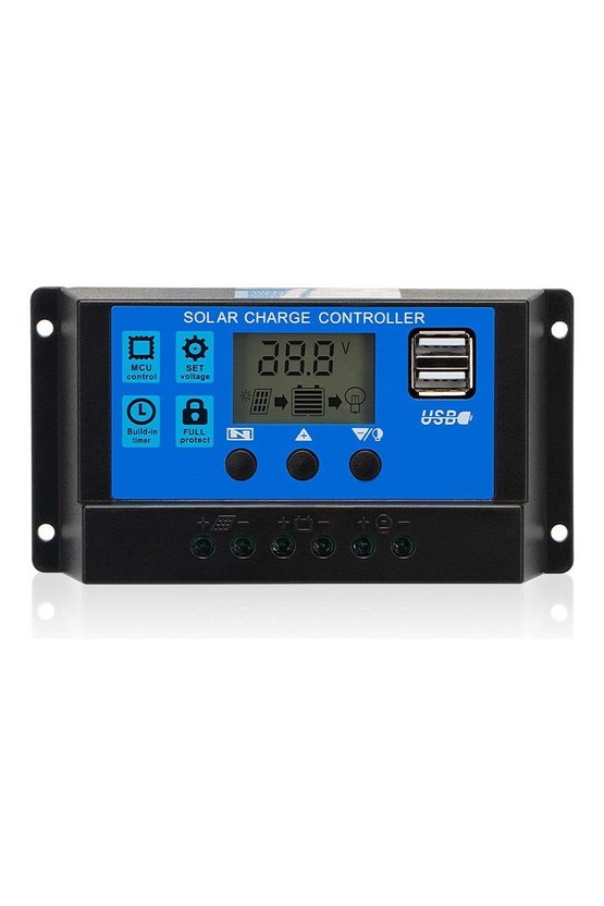 30A Güneş Paneli Şarj Kontrol Cihazı 12V 24V Otomatik Regülatörü LCD Ekranlı Çift USB Çıkışlı Akıllı