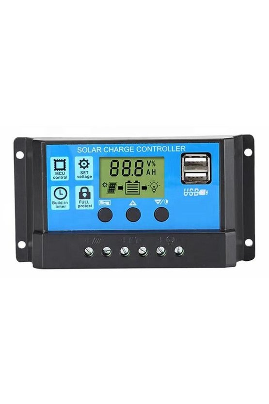 30A Güneş Paneli Şarj Kontrol Cihazı 12V 24V Otomatik Regülatörü LCD Ekranlı Çift USB Çıkışlı Akıllı