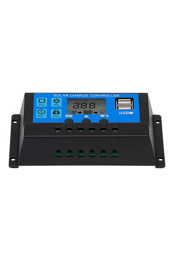 30A Güneş Paneli Şarj Kontrol Cihazı 12V 24V Otomatik Regülatörü LCD Ekranlı Çift USB Çıkışlı Akıllı