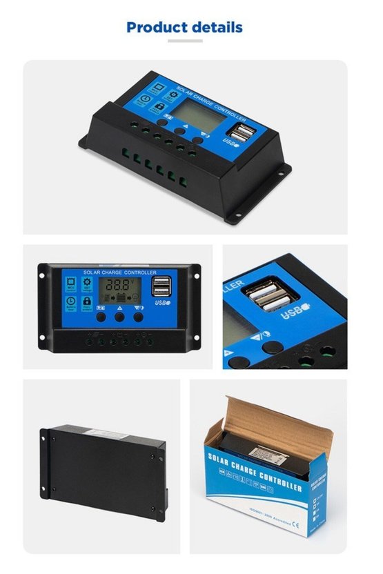 Güneş Paneli Şarj Kontrol Cihazı Regülatörü 20A 12V 24V LCD Ekran Çift USB Çıkışlı PWM Akü Şarj Regü