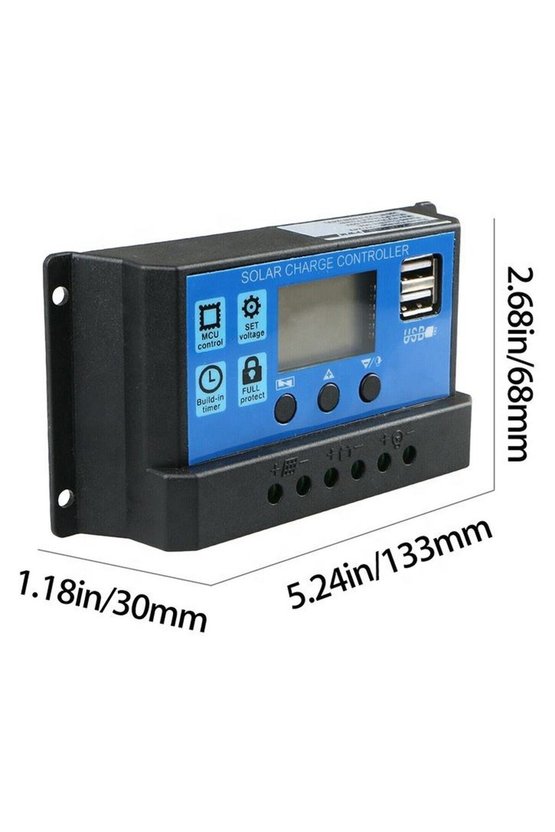 Güneş Paneli Şarj Kontrol Cihazı Regülatörü 20A 12V 24V LCD Ekran Çift USB Çıkışlı PWM Akü Şarj Regü
