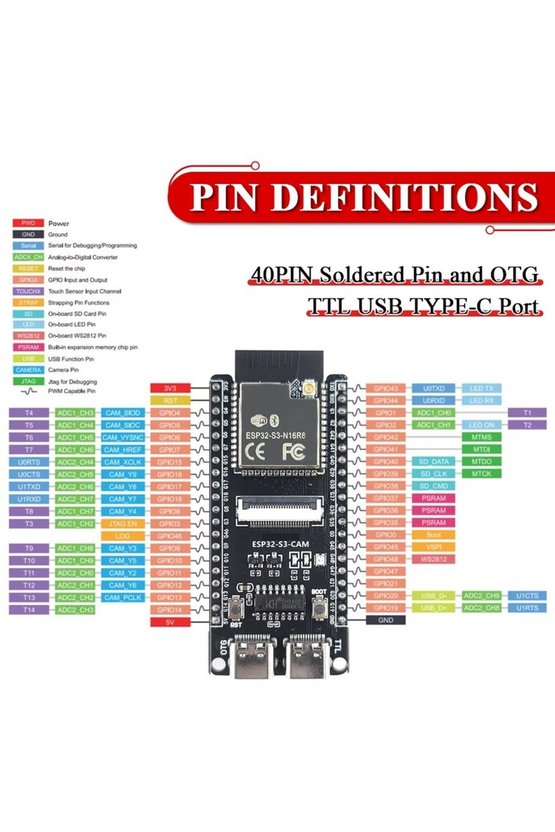 ESP32-S3-CAM N16R8 Gelistirme Kiti 2.8 Inc Dokunmatik TFT Ekranli Sensorlu Genisletme Seti