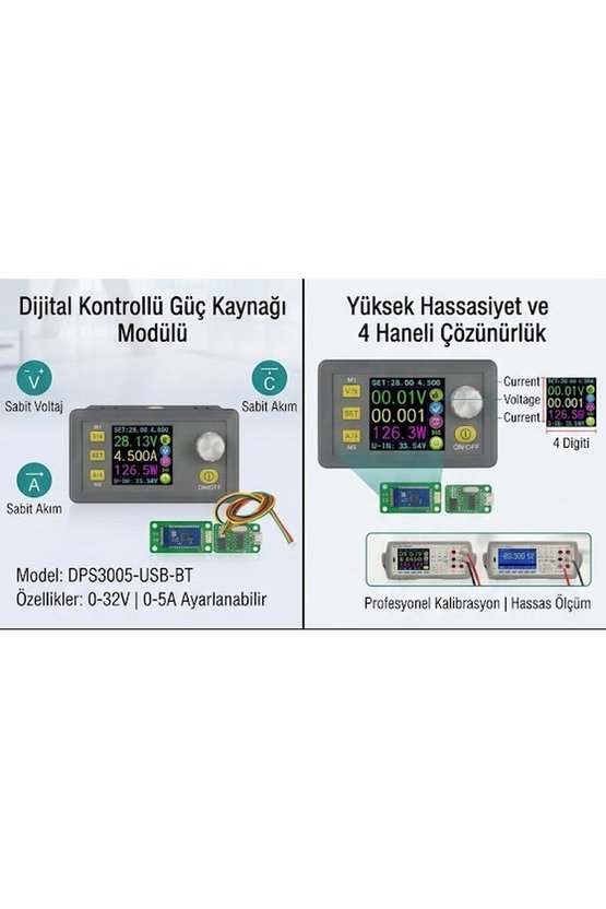 DPS3005-USB-BT Dijital Ayarlı Güç Kaynağı Modülü 0-32V 0-5A Renkli LCD Ekran Bluetooth USB