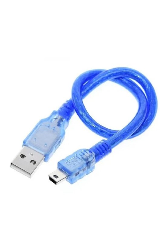 Mini USB Type-B 30 cm Veri ve Şarj Kablosu Şeffaf Mavi Arduino Nano Uyumlu