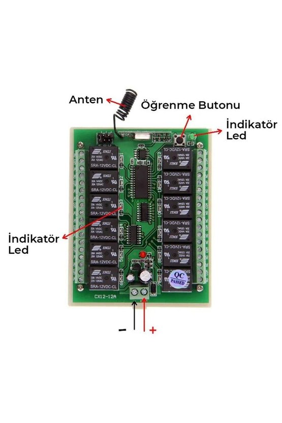 12V 433 MHz 12 Kanal Kablosuz RF Röle Modülü ve Uzaktan Kumanda Seti