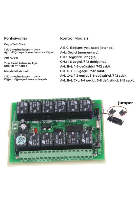 12V 433 MHz 12 Kanal Kablosuz RF Röle Modülü ve Uzaktan Kumanda Seti
