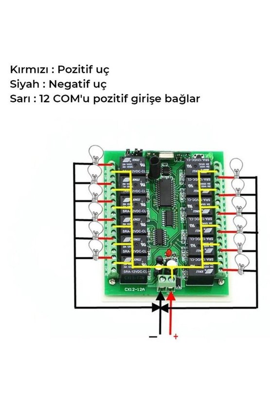 12V 433 MHz 12 Kanal Kablosuz RF Röle Modülü ve Uzaktan Kumanda Seti