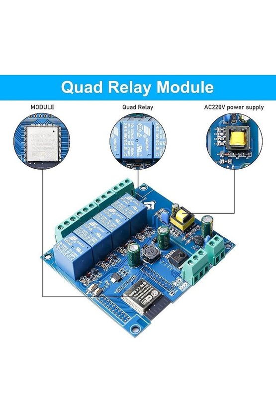 ESP32 Wi-Fi ve Bluetooth Destekli 4 Kanal Röle Kartı AC 220V DC 5-30V