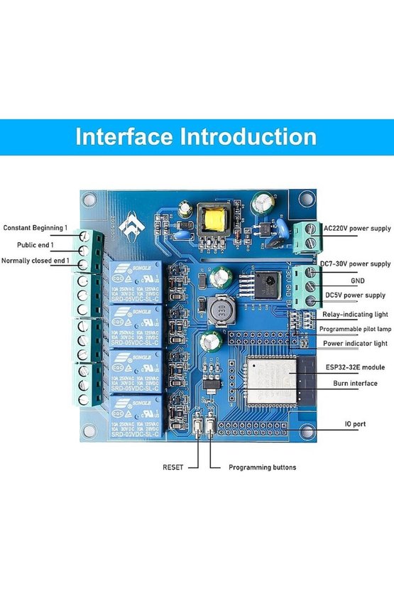 ESP32 Wi-Fi ve Bluetooth Destekli 4 Kanal Röle Kartı AC 220V DC 5-30V