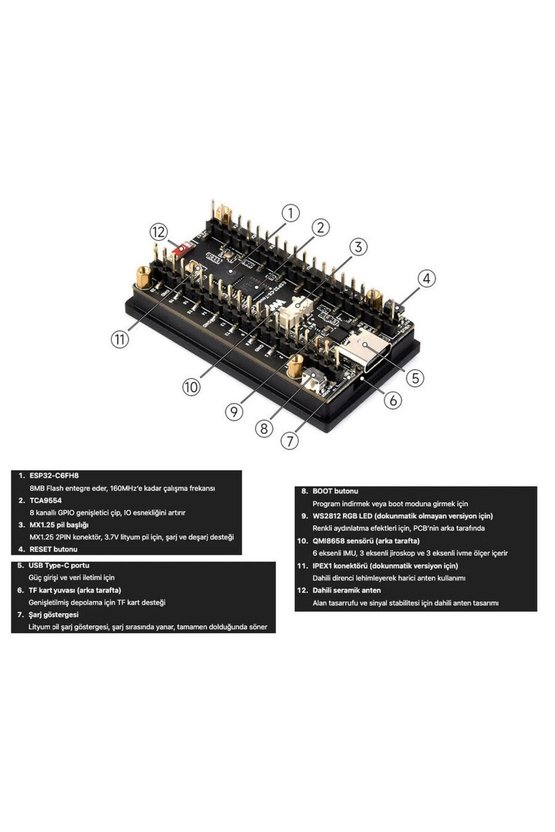 ESP32-C6 1.9 İnç LCD Ekranlı Geliştirme Kartı