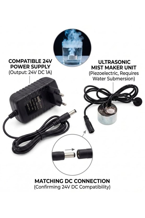 24V Adaptörlü Ultrasonik Sis Yapıcı Su Altı Buhar ve Sis Efekti Atomizer Seti
