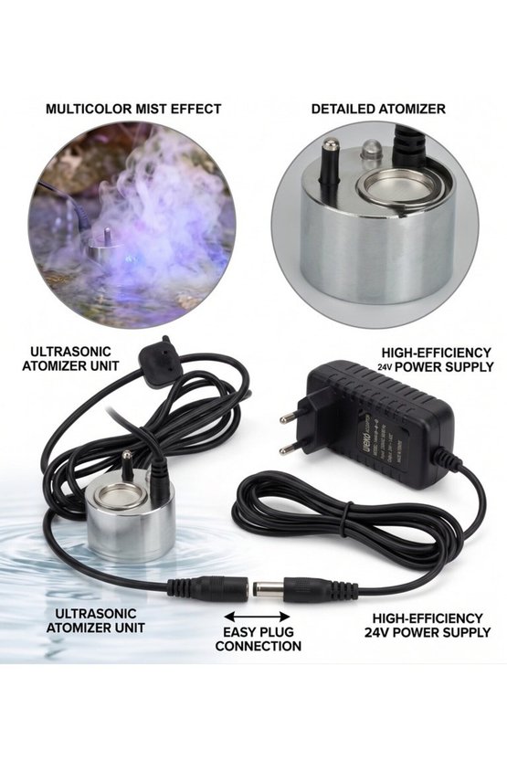 24V Adaptörlü Ultrasonik Sis Yapıcı Su Altı Buhar ve Sis Efekti Atomizer Seti