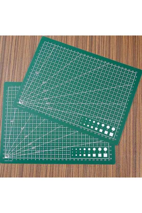 A4 Hobi Kesme Matı 30x22 cm Çizgili Açı Kılavuzlu Maket Dikiş Deri El İşi Kesim Tablası Yeşil