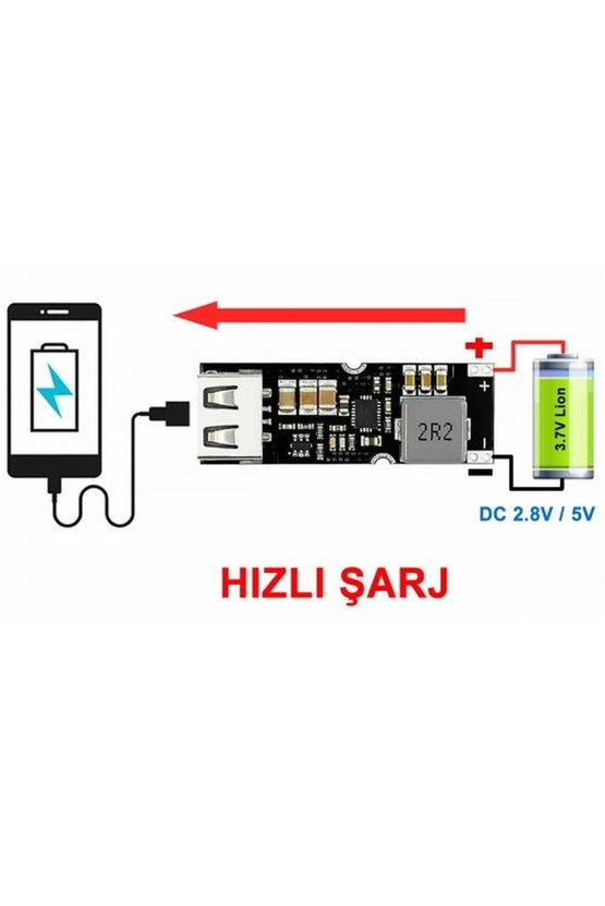 TPS61088 3.7V Lityum İyon Uyumlu USB Çıkışlı Hızlı Şarj Step-Up Boost Voltaj Yükseltici Devre Kartı