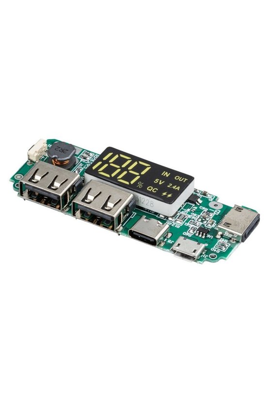 Dijital Ekranlı Çift USB 5V 2.4A Type-C ve MicroUSB Powerbank Modülü