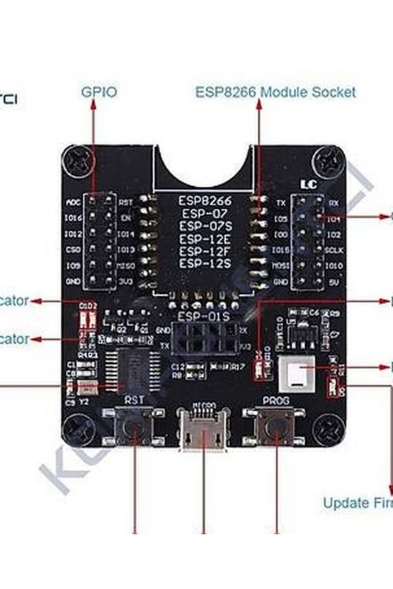 ESP8266 ESP-01S ESP-07 ESP-12 Serisi Uyumlu Geliştirme ve Programlama Test Modülü