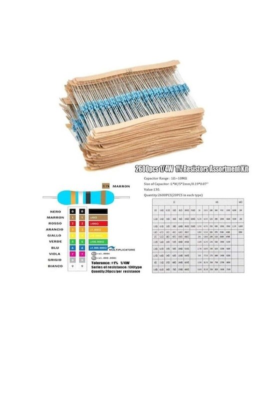 2600 Parça 14W Metal Film Direnç Seti %1 Tolerans 130 Çeşit Şeffaf Kutulu