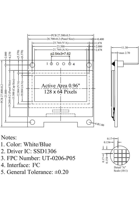 0.96 inç Beyaz OLED LCD Ekran Modülü 128x64 Piksel I2C Seri IIC