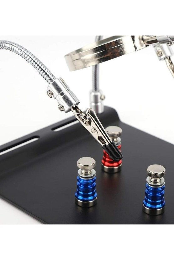 Manyetik Tabanlı Büyüteçli Lehimleme Üçüncü El PCB Devre Tutucu Havya Standı Esnek Kollu