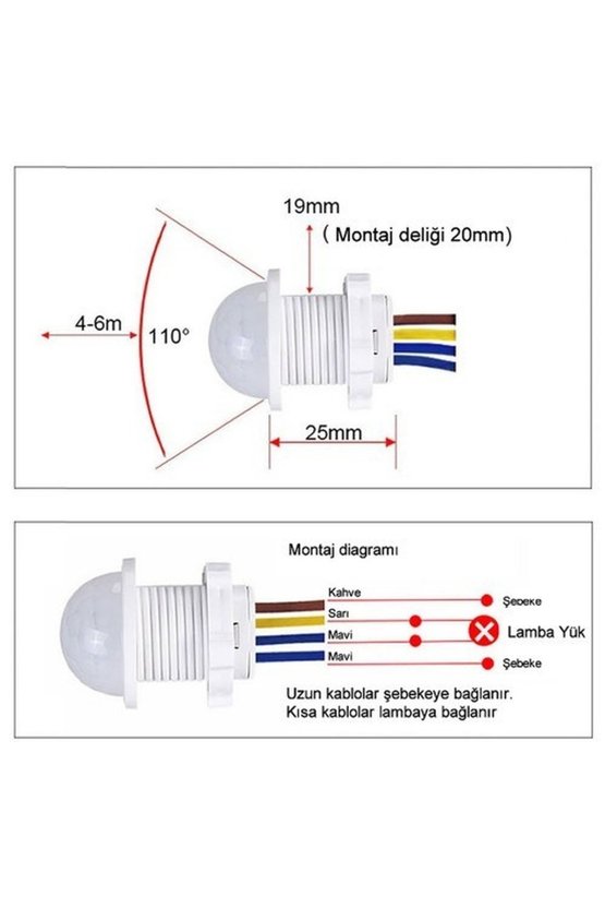 220V Gömme Hareket (PIR) Sensörü - Otomatik Lamba ve Merdiven Aydınlatma Sensörü