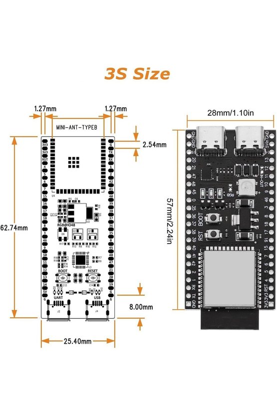 ESP32-S3-DevKitC-1 N16R8 Geliştirme Kartı - 16MB Flash 8MB PSRAM WiFi & Bluetooth 5.0