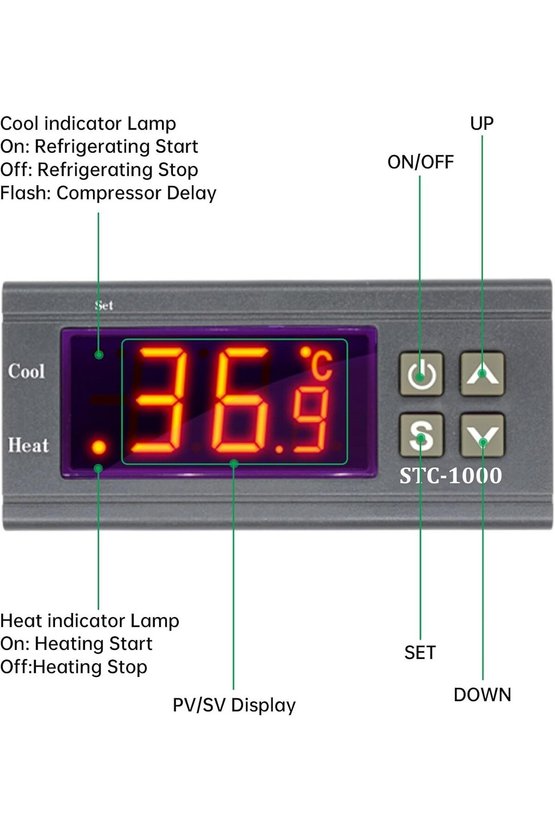 STC-1000 12V Dijital Termostat - Kuluçka ve Akvaryum Isı Kontrol Kartı (Sensörlü)