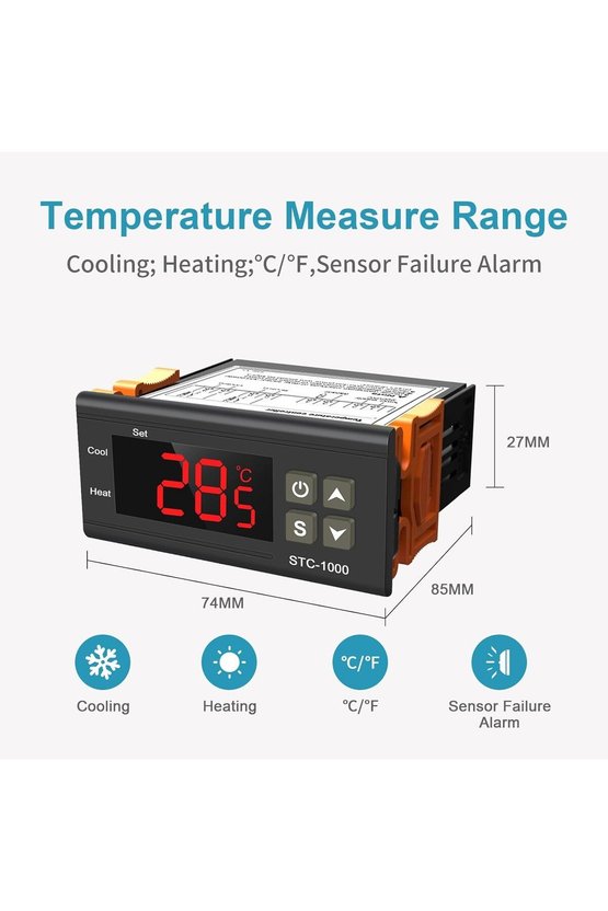 STC-1000 220V Dijital Termostat - Isıtma ve Soğutma Röleli Sıcaklık Kontrol Cihazı (+NTC Sensörlü)