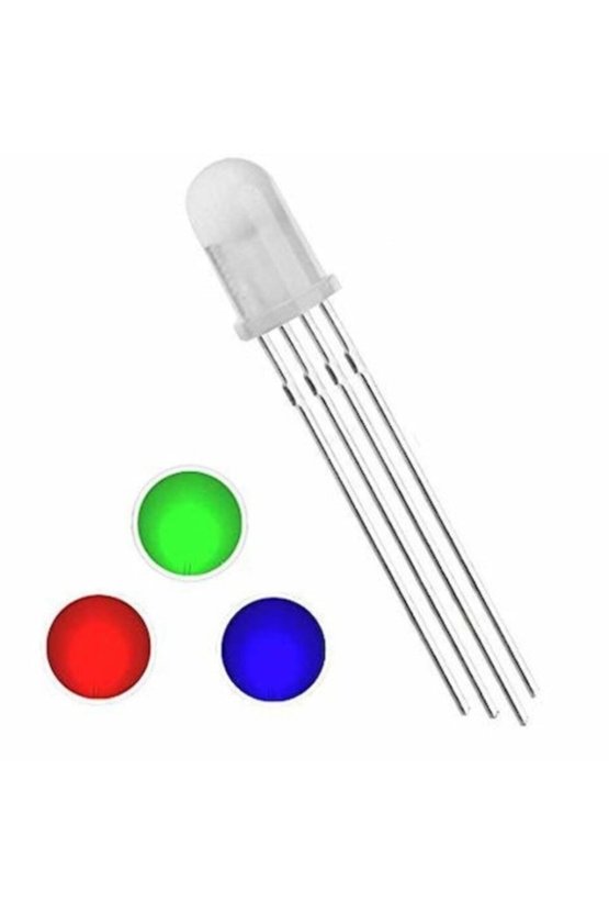 5 Adet - Rgb Led 5mm Şeffaf Ortak Katot 4 Bacaklı Raspberry