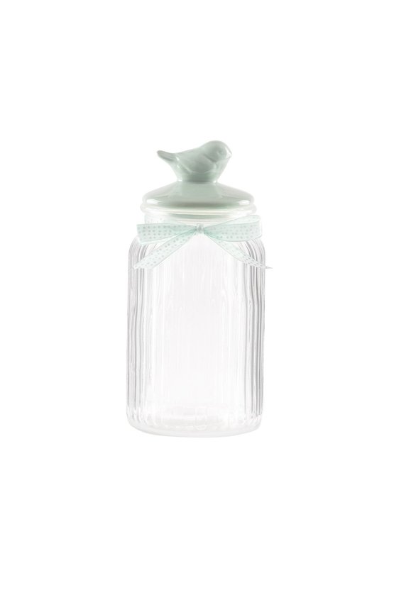 Kuşlu Kavanoz Silindir - Mint Yeşili - 1300 ml