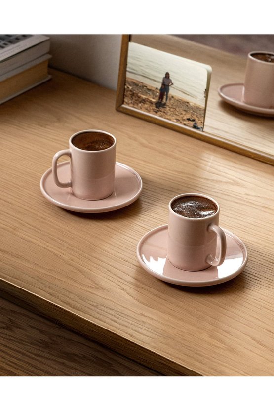 Pudra Renkli Vela 2 Kişilik 4 Parça Kahve Fincan Seti, 90 ml