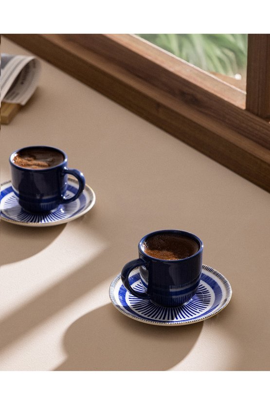 Kleby Nouveau 2 Kişilik 4 Parça Kahve Fincan Seti - MaviBeyaz - 90 ml