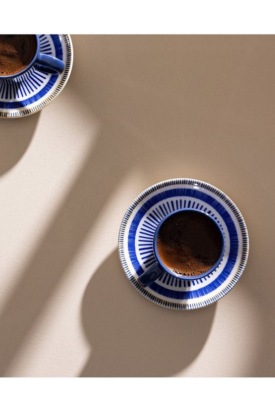 Kleby Nouveau 2 Kişilik 4 Parça Kahve Fincan Seti - MaviBeyaz - 90 ml