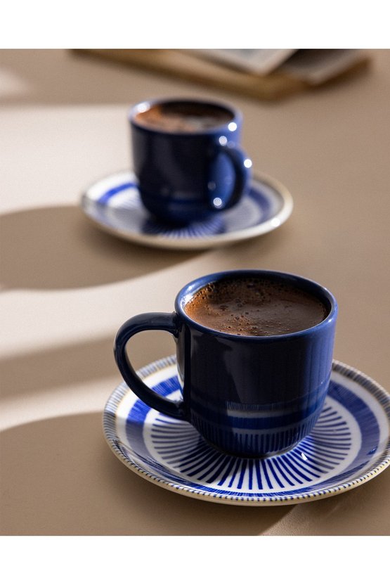 Kleby Nouveau 2 Kişilik 4 Parça Kahve Fincan Seti - MaviBeyaz - 90 ml