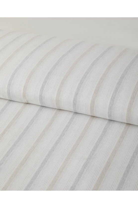 Glint Stripes İpliği Boyalı Çift Kişilik Çarşaflı Nevresim Takımı 200x220 cm Bej-Gri