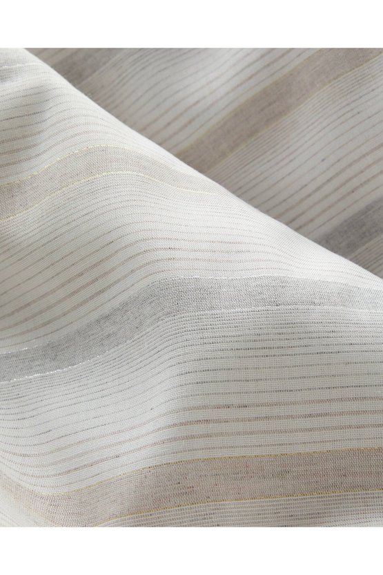 Glint Stripes İpliği Boyalı Çift Kişilik Çarşaflı Nevresim Takımı 200x220 cm Bej-Gri