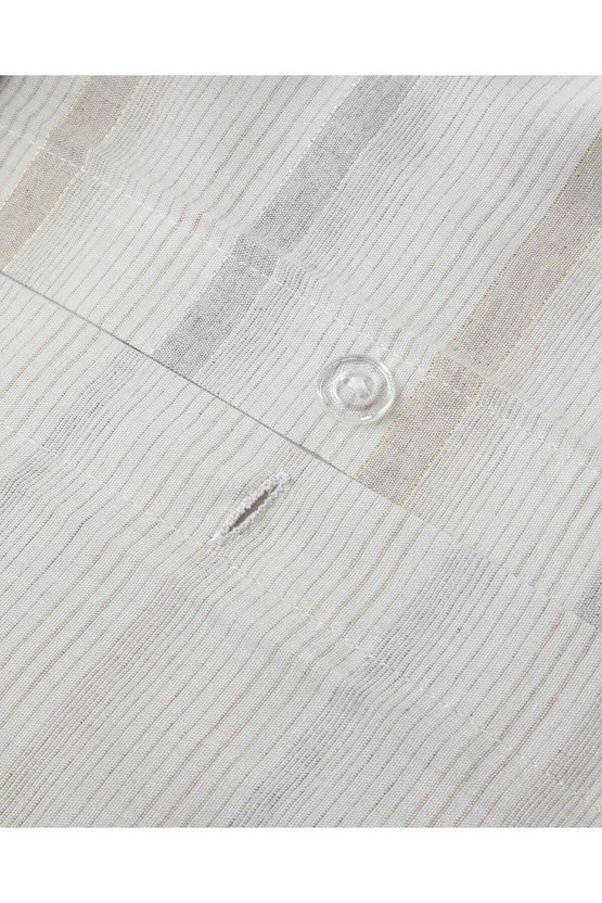 Glint Stripes İpliği Boyalı Çift Kişilik Çarşaflı Nevresim Takımı 200x220 cm Bej-Gri