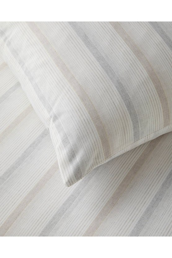 Glint Stripes İpliği Boyalı Çift Kişilik Çarşaflı Nevresim Takımı 200x220 cm Bej-Gri