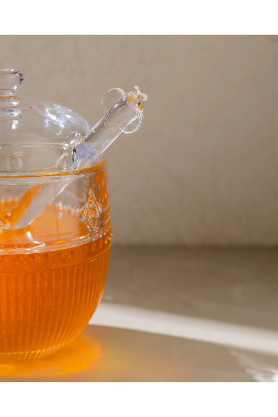 Abeille Kaşıklı Cam Bal Kavanozu - Şeffaf - 240 ml