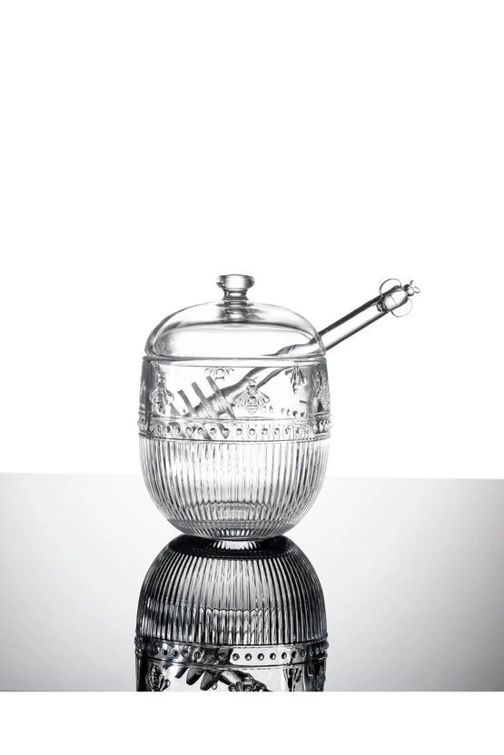 Abeille Kaşıklı Cam Bal Kavanozu - Şeffaf - 240 ml