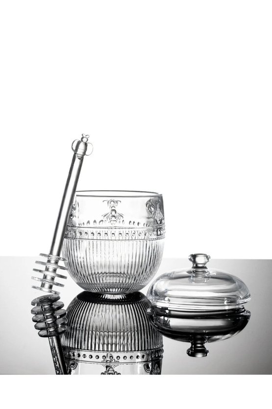 Abeille Kaşıklı Cam Bal Kavanozu - Şeffaf - 240 ml